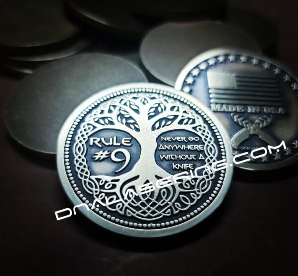 Rule #9 - Tree of Life - Deep Laser Engraved Brass Coin - Polished and Aged Finish