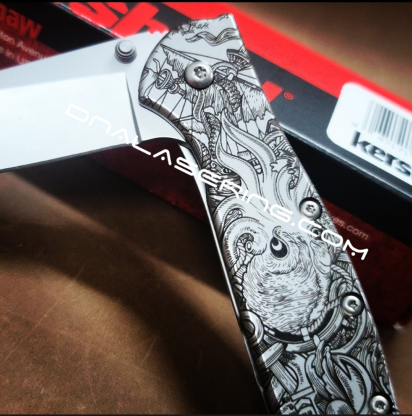 Kershaw Leek Framelock - Kraken VS Pirate Ship - Deep Fiber Laser Engraving - EDC Knife - NIB