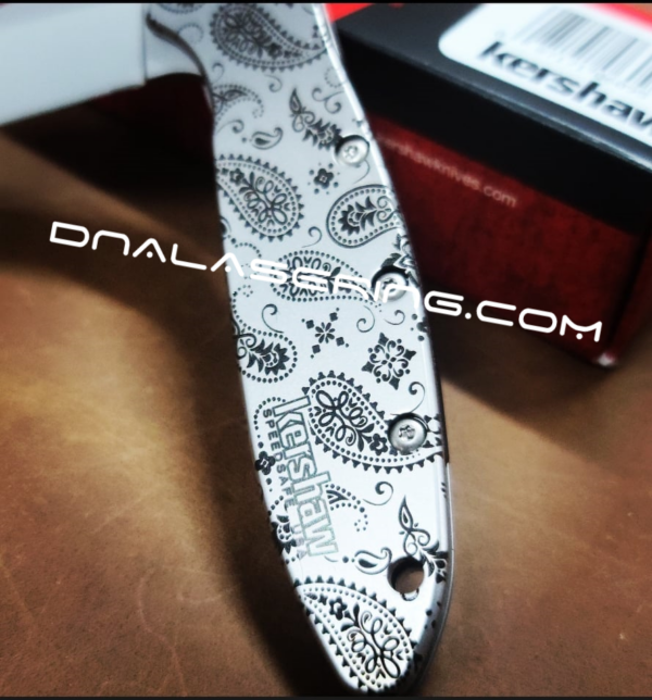 Kershaw Leek Framelock - Paisley Bandana Pattern - Deep Fiber Laser Engraving - EDC Knife - NIB
