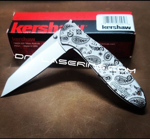 Kershaw Leek Framelock - Paisley Bandana Pattern - Deep Fiber Laser Engraving - EDC Knife - NIB