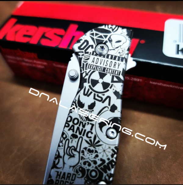 Kershaw Leek Framelock - Stickerbomb - Deep Fiber Laser Engraving - EDC Knife - NIB