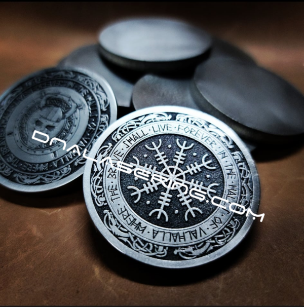 Valhalla - Viking Skull - Norse - Deep Laser Engraved Titanium Coin - Polished Finish