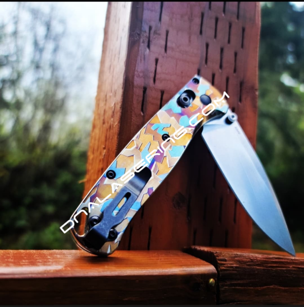 Benchmade Bugout - Broken Glass - Camo Pattern - Annealed MOPA Colors - Laser Engraved Titanium Scales - EDC Gear *Scales Only*