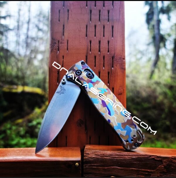 Benchmade Bugout - Broken Glass - Camo Pattern - Annealed MOPA Colors - Laser Engraved Titanium Scales - EDC Gear *Scales Only*