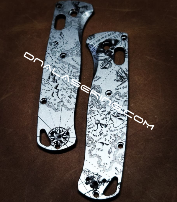 Benchmade Bugout - Treasure Map - Pirates - Deep Laser Engraved Titanium Scales - EDC Gear *Scales Only*