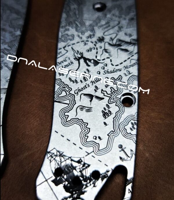 Benchmade Bugout - Treasure Map - Pirates - Deep Laser Engraved Titanium Scales - EDC Gear *Scales Only*