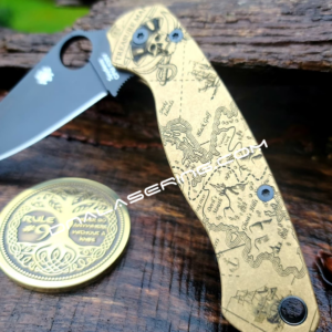 Spyderco PM2 - Treasure Map - Pirates - Engraved PM2 Brass Knife Scales - Paramilitary 2 - EDC Gear - Knife Install Optional