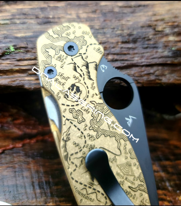Spyderco PM2 - Treasure Map - Pirates - Engraved PM2 Brass Knife Scales - Paramilitary 2 - EDC Gear - Knife Install Optional