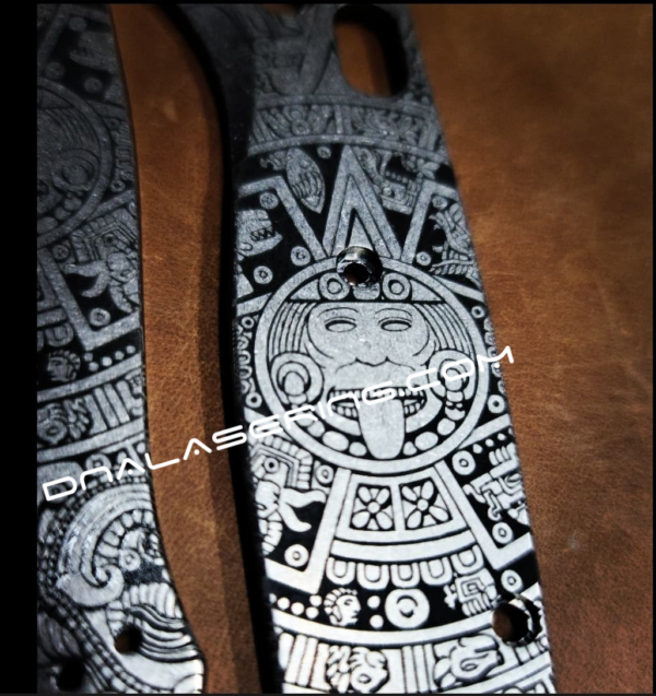 Benchmade Bugout TI - Aztec Calendar - Deep Laser Engraved Titanium Scales - EDC Gear *Scales Only*