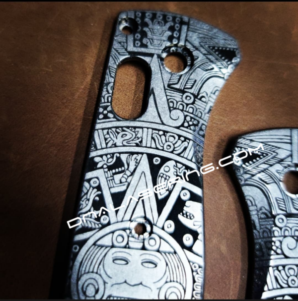 Benchmade Bugout TI - Aztec Calendar - Deep Laser Engraved Titanium Scales - EDC Gear *Scales Only*