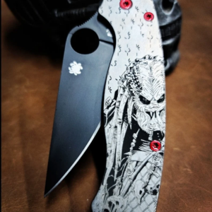 Spyderco PM2 - Predator - Fiber Laser Deep Engraved - Titanium Knife Scales - EDC Gear *Optional Knife Install*