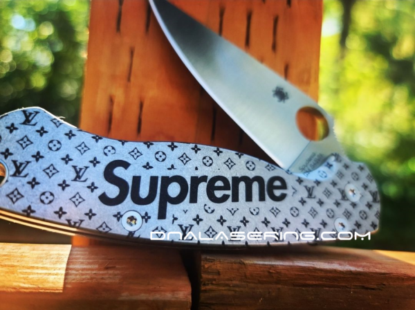 Spyderco PM2 - Supreme - Louis Vuitton - Fiber Laser Deep Engraved - Titanium Knife Scales - EDC Gear - Knife & Hardware Optional