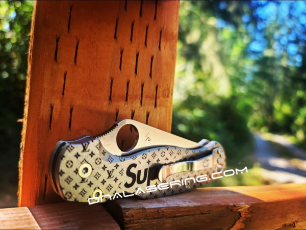 Spyderco PM2 - Supreme - Louis Vuitton - Fiber Laser Deep Engraved - Titanium Knife Scales - EDC Gear - Knife & Hardware Optional