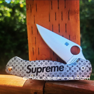 Spyderco PM2 - Supreme - Louis Vuitton - Fiber Laser Deep Engraved - Titanium Knife Scales - EDC Gear - Knife & Hardware Optional