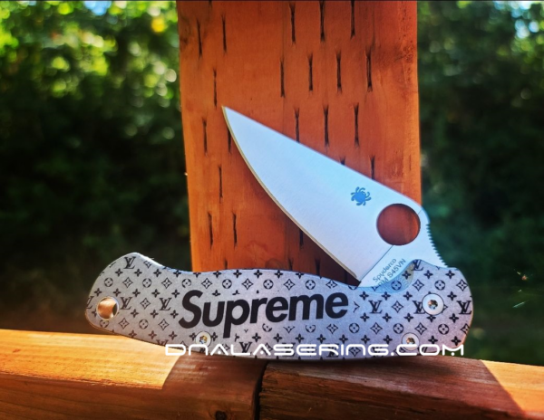 Spyderco PM2 - Supreme - Louis Vuitton - Fiber Laser Deep Engraved - Titanium Knife Scales - EDC Gear - Knife & Hardware Optional