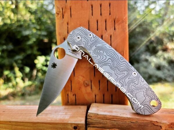 Spyderco PM2 - Topographic Map - Fiber Laser Deep Engraved - Titanium Knife Scales - EDC Gear *Knife & Hardware Optional*