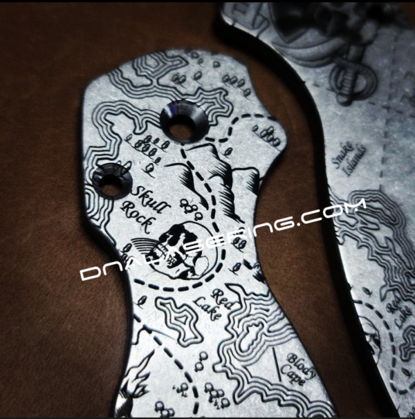 Spyderco PM2 - Treasure Map - Pirates - Fiber Laser Deep Engraved - Titanium Knife Scales - EDC Gear - Knife & Hardware Optional