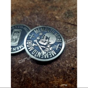 Memento Mori - Skull and Hourglass - Laser Engraved Brass Coin - Polished and Aged Finish