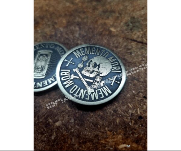 Memento Mori - Skull and Hourglass - Laser Engraved Brass Coin - Polished and Aged Finish