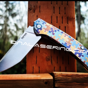 SRM Asika - Jigsaw - Puzzle Pieces - Annealed MOPA Colors - Laser Engraved Titanium Scales - EDC Gear *Complete Knife*