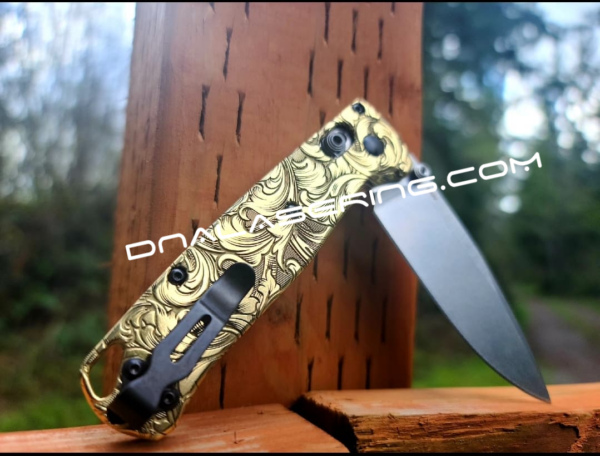 Benchmade Bugout Brass - Leaf Scroll - NEW Relief Engraving Style - Deep Laser Engraved - Brass Knife Scales - EDC Gear *Scales Only*