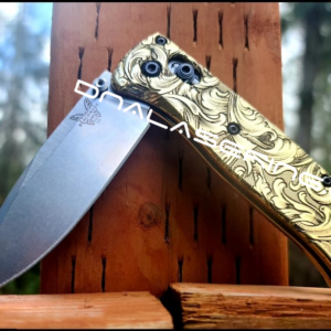 Benchmade Bugout Brass - Leaf Scroll - NEW Relief Engraving Style - Deep Laser Engraved - Brass Knife Scales - EDC Gear *Scales Only*