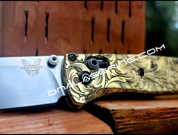 Benchmade Bugout Brass - Leaf Scroll - NEW Relief Engraving Style - Deep Laser Engraved - Brass Knife Scales - EDC Gear *Scales Only*