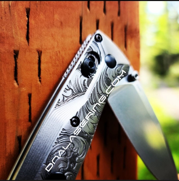 Benchmade Bugout Crossfade TI - Leaf Scroll - NEW Relief Engraving Style - Deep Laser Engraved - Titanium Knife Scales - EDC Gear *Scales Only*