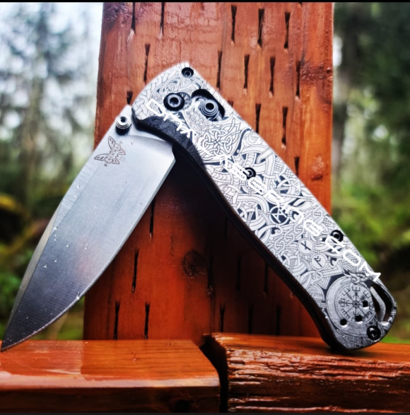 Benchmade Bugout TI - Viking Runes - Nordic Design - Deep Laser Engraved Titanium Scales - EDC Gear *Scales Only*