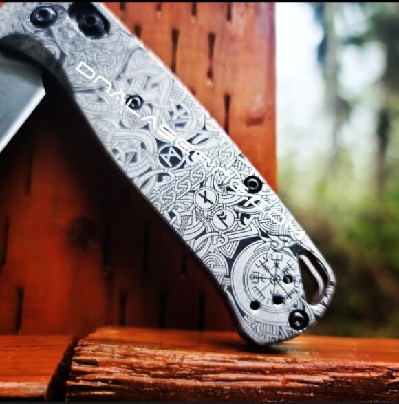 Benchmade Bugout TI - Viking Runes - Nordic Design - Deep Laser Engraved Titanium Scales - EDC Gear *Scales Only* - Image 3