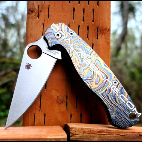 Spyderco PM2 - Metallic Formation - Color Topographic Lines - Annealed MOPA - Laser Engraved Titanium Scales - EDC Gear - Knife & Hardware Optional