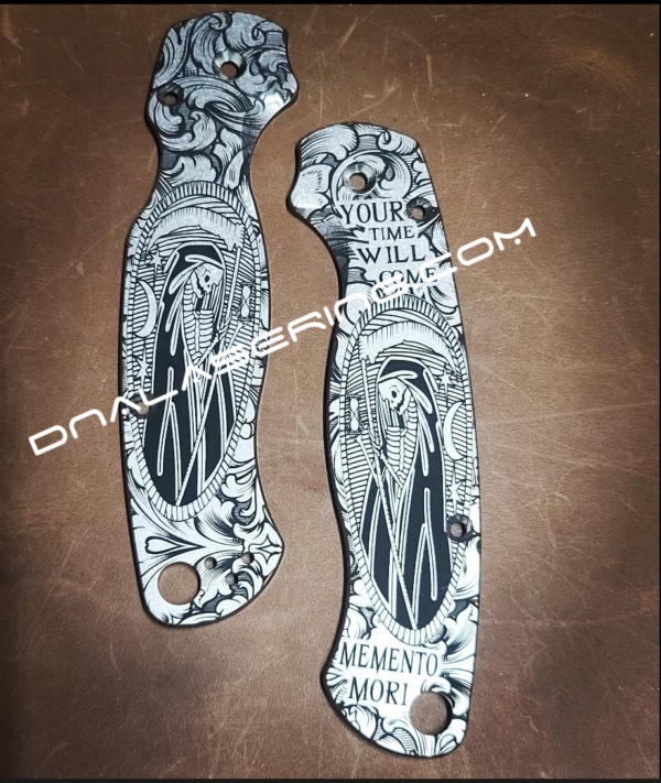 Spyderco PM2 - Memento Mori - Fiber Laser Deep Engraved - Titanium Knife Scales - EDC Gear - Knife & Hardware Optional