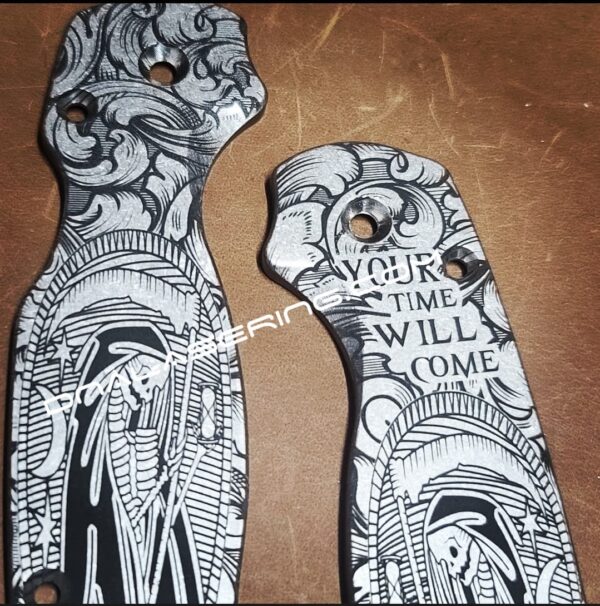 Spyderco PM2 - Memento Mori - Fiber Laser Deep Engraved - Titanium Knife Scales - EDC Gear - Knife & Hardware Optional