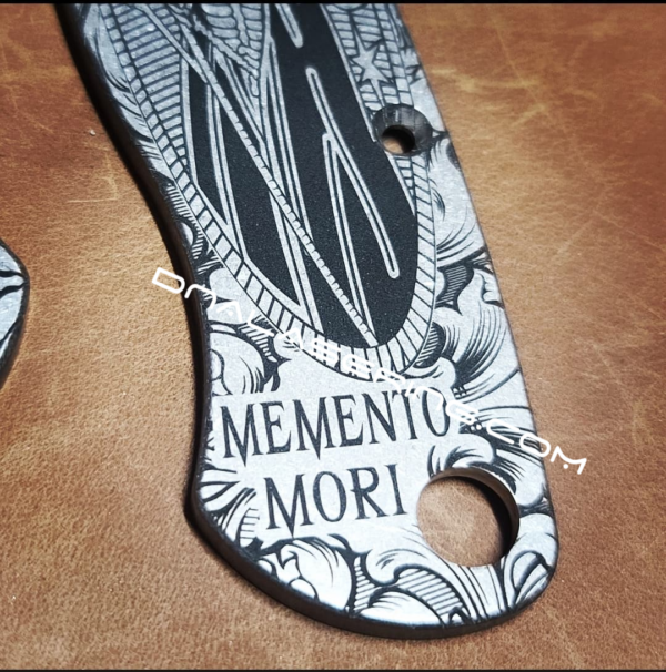 Spyderco PM2 - Memento Mori - Fiber Laser Deep Engraved - Titanium Knife Scales - EDC Gear - Knife & Hardware Optional