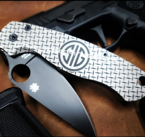 Spyderco PM2 TI - SIG - Deep Engraved Titanium Knife Scales - Paramilitary 2 - EDC Gear - Knife & Hardware Optional