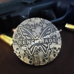 Benchmade - Skulls - Deep Laser Engraved Brass Coin - Aged Finish