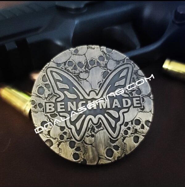 Benchmade - Skulls - Deep Laser Engraved Brass Coin - Aged Finish