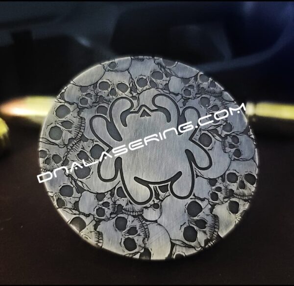 Spyderco - Skulls - Deep Laser Engraved Brass Coin - Aged Finish