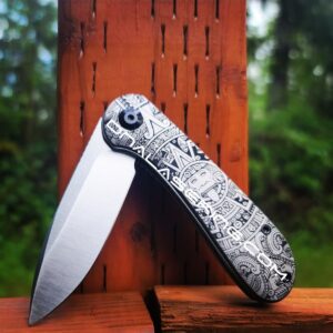 Civivi Elementum - Aztec Calendar - Deep Laser Engraved Titanium Knife Scales - EDC Gear - Knife Install Optional