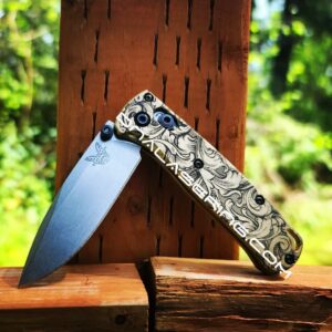 MINI Benchmade Bugout Brass - Leaf Scroll - Deep Laser Engraved Brass Scales - EDC Gear *Scales Only*