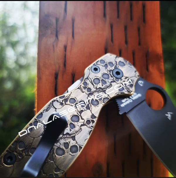 Spyderco PM2 Brass - Skulls - Aged Finish - Deep Engraved Brass Knife Scales - Paramilitary 2 - EDC Gear - Knife & Hardware Optional