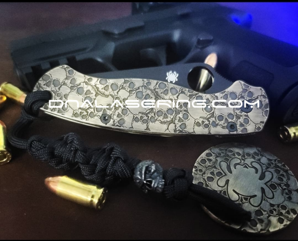 Spyderco PM2 Brass - Skulls - Aged Finish - Deep Engraved Brass Knife Scales - Paramilitary 2 - EDC Gear - Knife & Hardware Optional