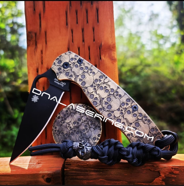 Spyderco PM2 Brass - Skulls - Aged Finish - Deep Engraved Brass Knife Scales - Paramilitary 2 - EDC Gear - Knife & Hardware Optional