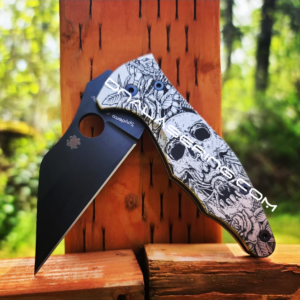 Spyderco Yojimbo 2 TI - Fearless - Tarantula Inside Skull - Deep Laser Engraved - Titanium Scales - EDC Gear - Fully Installed Knife Option