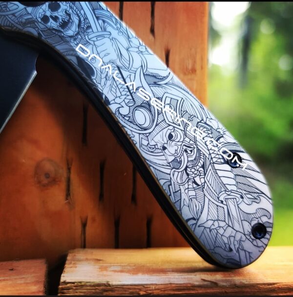 Civivi Elementum - Japanese Warrior - Samurai Skulls - Deep Laser Engraved Titanium Knife Scales - EDC Gear - Knife Install Optional