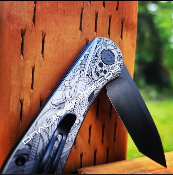 Civivi Elementum - Japanese Warrior - Samurai Skulls - Deep Laser Engraved Titanium Knife Scales - EDC Gear - Knife Install Optional