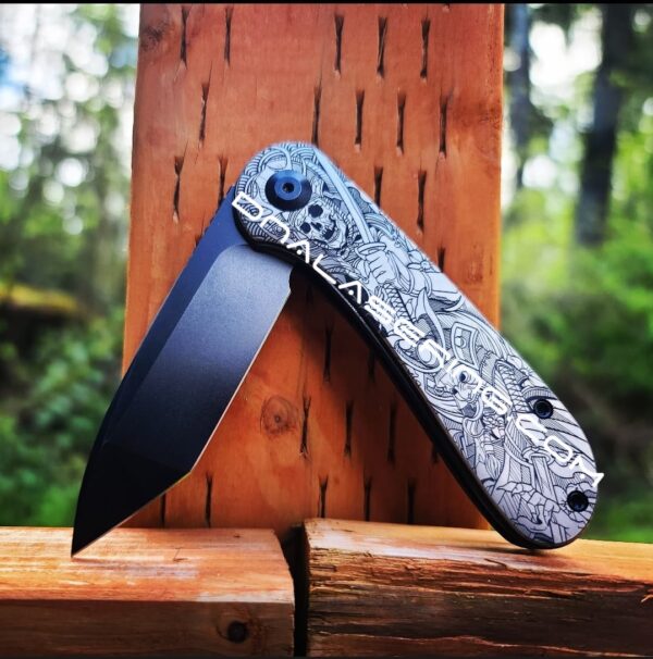 Civivi Elementum - Japanese Warrior - Samurai Skulls - Deep Laser Engraved Titanium Knife Scales - EDC Gear - Knife Install Optional