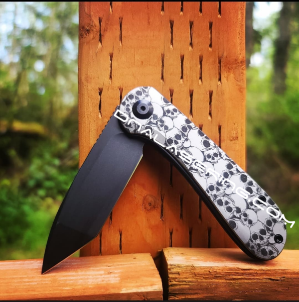 Civivi Elementum - Skulls Pattern - Deep Laser Engraved Titanium Knife Scales - EDC Gear - Knife Install Optional