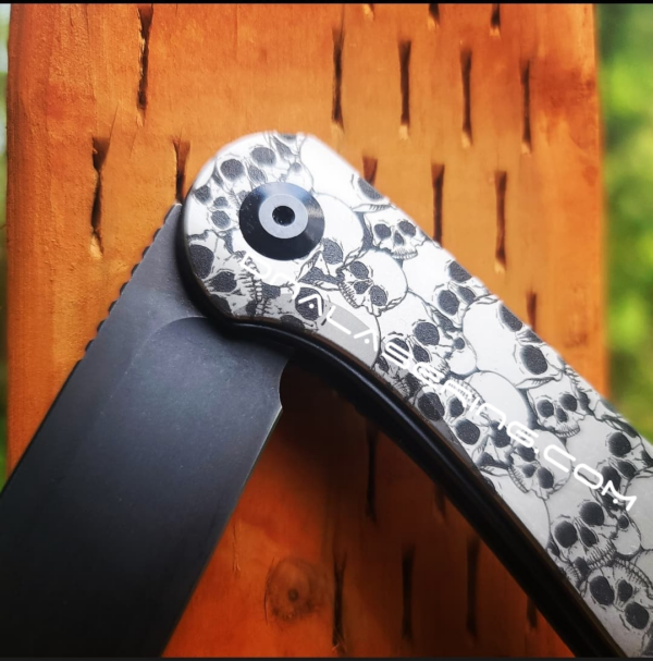 Civivi Elementum - Skulls Pattern - Deep Laser Engraved Titanium Knife Scales - EDC Gear - Knife Install Optional