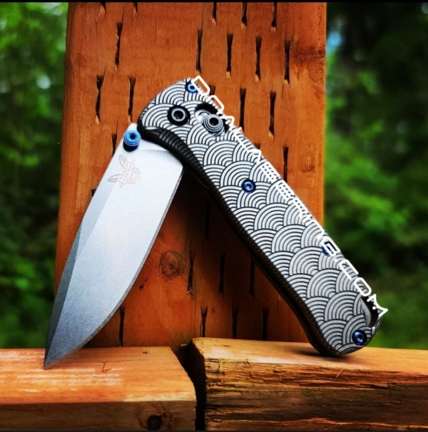 MINI Benchmade Bugout - Seigaiha Pattern 2.0 - Japanese Waves - Deep Laser Engraved Titanium Scales - EDC Gear *SCALES ONLY*